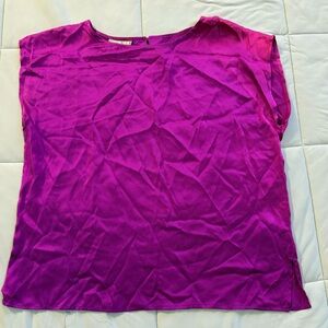 Vintage Royal Silk 100% Pure Silk Magenta Cap Sleeve Top Made in Hong Kong L 80s